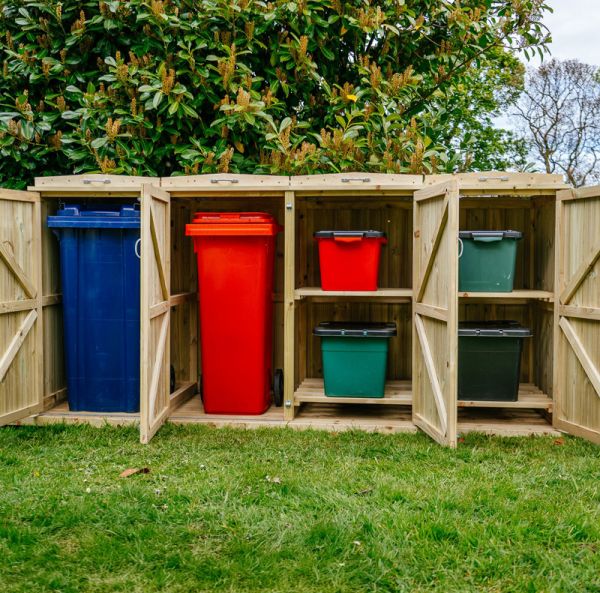 Shireburn 2 Wheelie Bin/4 Recycle Box Store - L80.4 x W261.5 x H120 cm - Fits 2x 180L or 2x 240L Wheelie Bins & 4x Recycle Boxes