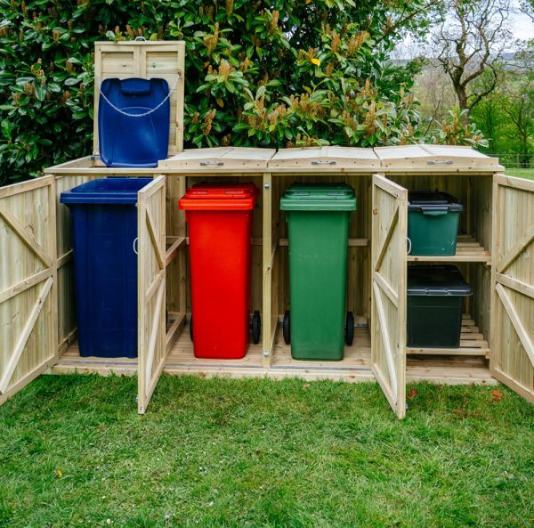 Shireburn 3 Wheelie Bin/2 Recycle Box Store - L80.4 x W273 x H120 cm - Fits 3 x 180L or 3 x 240L Wheelie Bins & 2 x Recycle Boxes