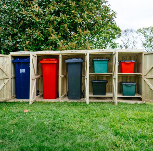 Shireburn 3 Wheelie Bin/4 Recycle Box Store - L80.4 x W330 x H120 cm - Fits 3 x 180L or 3 x 240L Wheelie Bins & 4 x Recycle Boxes