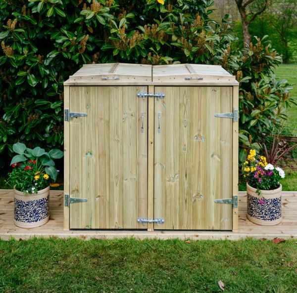 Shireburn Double Wheelie Bin Store - Timber - L97 x W145 x H125 cm - Fits 2 x 360L Wheelie Bins