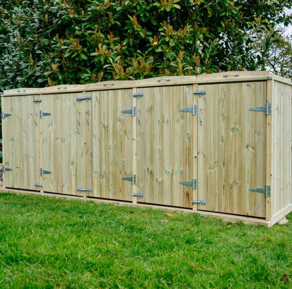 Shireburn Quintet Wheelie Bin Store - Timber - L80.4 x W353.4 x H120 cm - Fits 5 x 180L or 5 x 240L Wheelie Bins