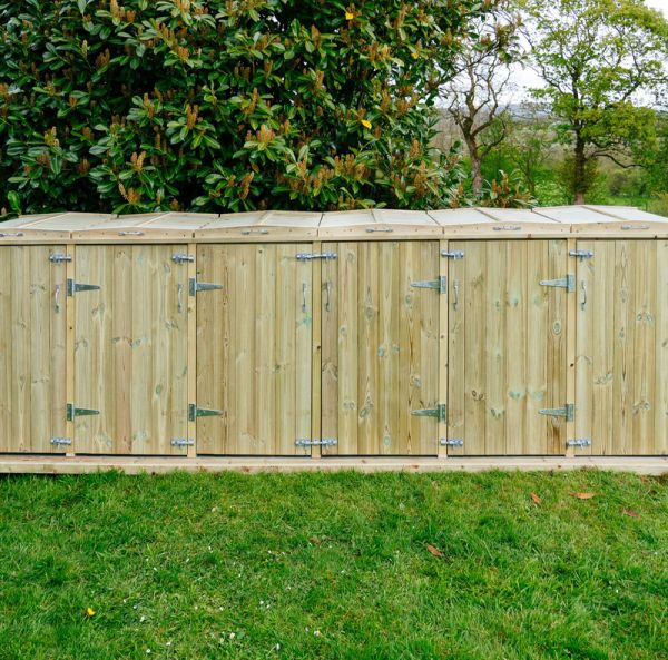 Shireburn Sextet Wheelie Bin Store - Timber - L80.4 x W367 x H120 cm - Fits 1 x 180L or 240L & 5 x 140L Wheelie Bins