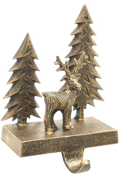 Deer Scene Stocking Holder - Iron - L10 x W15 x H19 cm - Antique Brass
