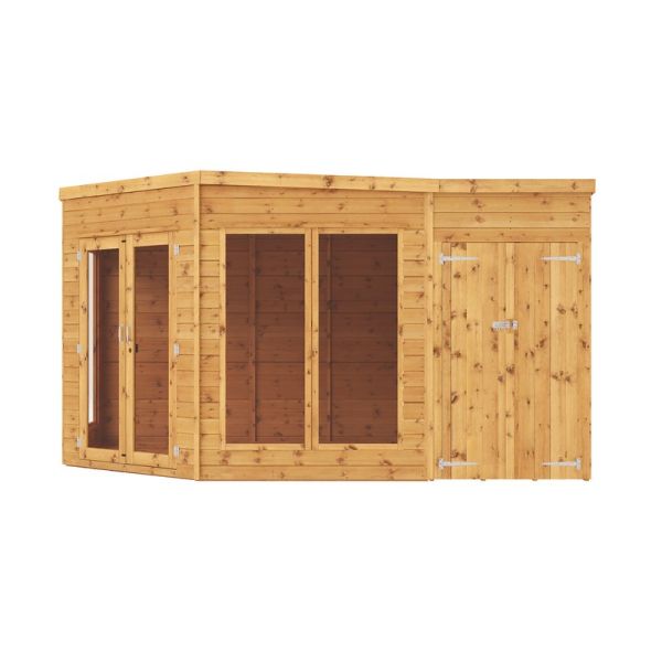 9 x 13 Feet Premium Corner Summerhouse with Side Shed - Timber - L291.3 x W405.7 x H214.6 cm - Brown