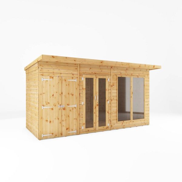 14 x 6 Feet Maine Pent Summerhouse with Side Shed - Timber - L233.1 x W417.4 x H217 cm - Brown