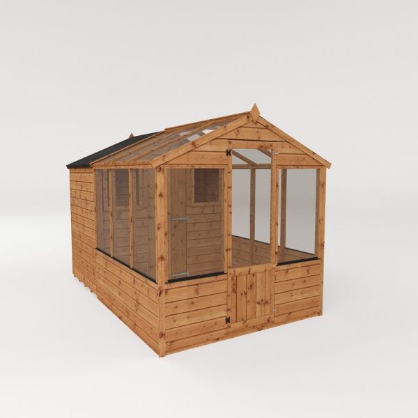 10 x 6 Feet Traditional Apex Greenhouse/Shed Combo - Timber - L304.1 x W201 x H205.9 cm - Brown