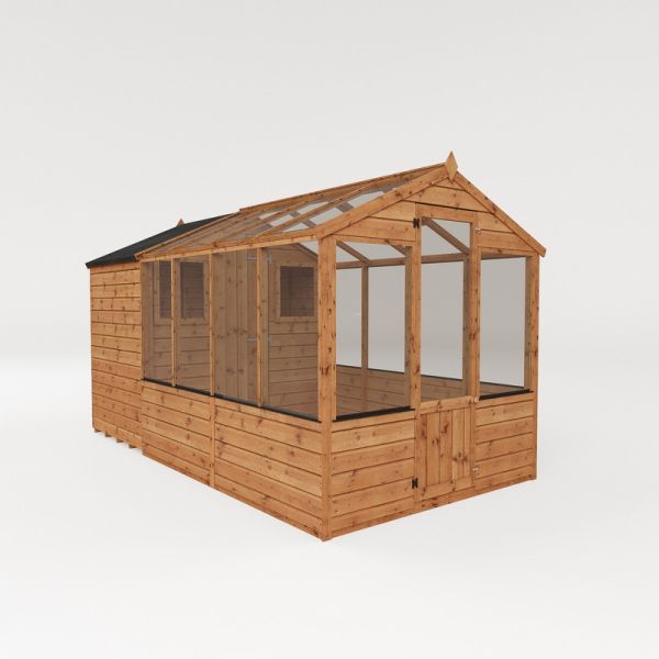 12 x 6 Feet Traditional Apex Greenhouse/Shed Combo - Timber - L367.7 x W204.1 x H205.9 cm - Brown