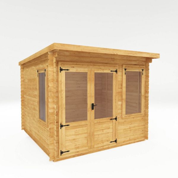 3 x 3 m Pent Log Cabin - 19 mm - Timber - L332.6 x W302.4 x H249 cm - Brown