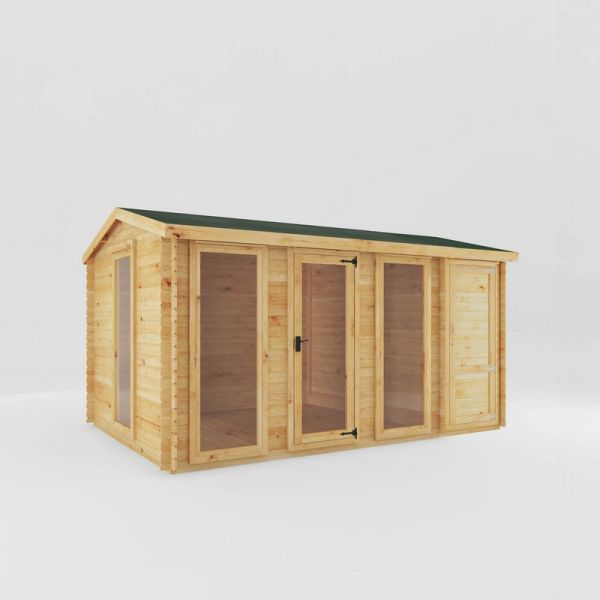 4.6 x 3 m Reverse Apex Log Cabin with Side Shed - 19 mm - Timber - L313.4 x W465.6 x H259.5 cm - Brown