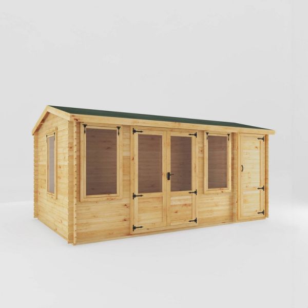 5.1 x 3 m Reverse Apex Log Cabin with Side Shed - 19 mm - Timber - L313.3 x W515.5 x H259.5 cm - Brown