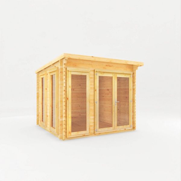 3 x 3 m Studio Pent Log Cabin - 28 mm - Timber - L333.4 x W303.2 x H249.4 cm - Brown
