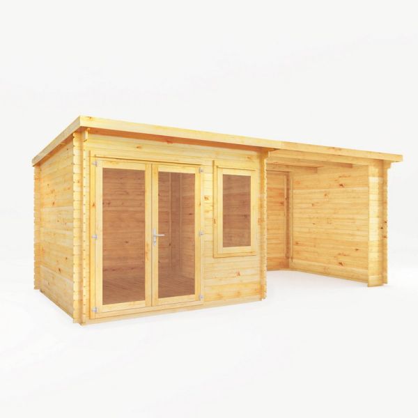 6 x 3 m Elite Pent Log Cabin with Patio Area - 28 mm - Timber - L333.5 x W590.6 x H249.4 cm - Brown
