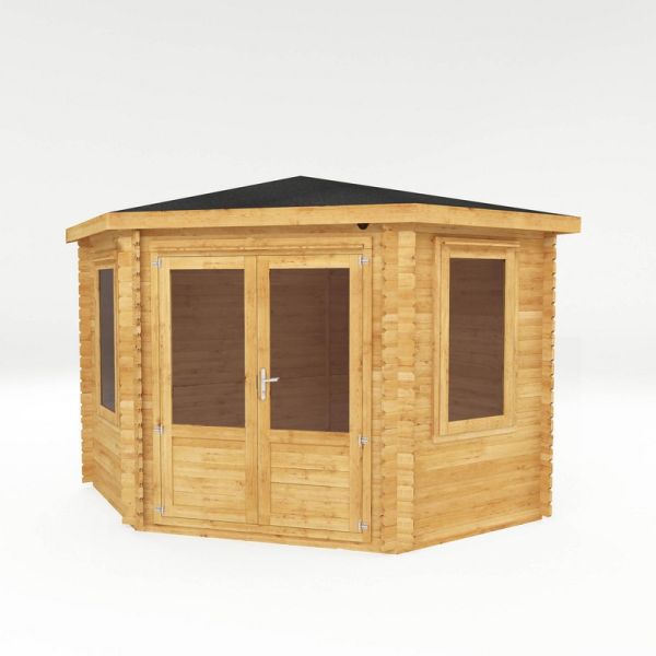3 x 3 m Corner Cabin - 34 mm - Timber - L316.4 x W309.9 x H274.4 cm - Brown