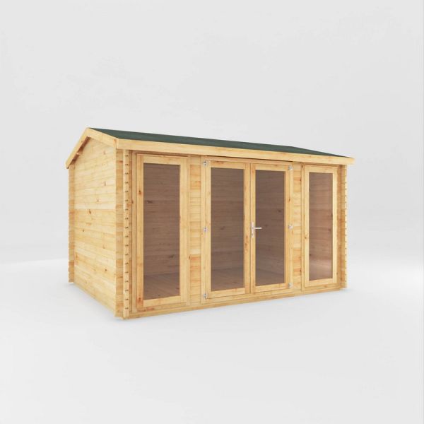 4 x 3 m Home Office Studio Log Cabin - 34 mm - Timber - L314.2 x W403.6 x H260 cm - Brown