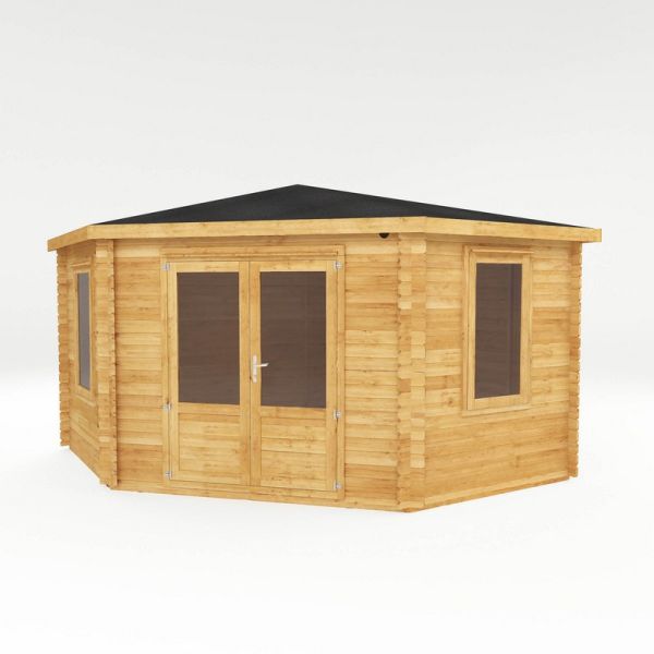 4 x 4 m Corner Cabin - 44 mm - Timber - L415.1 x W409.3 x H286.8 cm - Brown