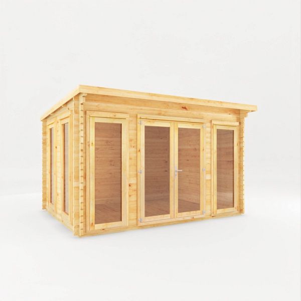 4 x 3 m Studio Pent Log Cabin - 44 mm - Timber - L333.4 x W403.6 x H249.4 cm - Brown