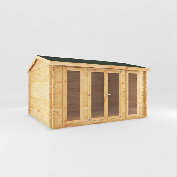 4.5 x 3.5 m Home Office Studio Log Cabin - 44 mm - Timber - L365.1 x W453.6 x H266.3 cm - Brown