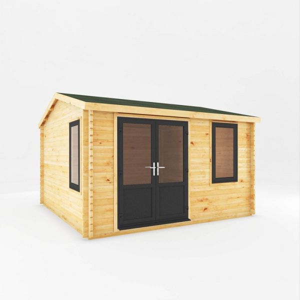 4 x 4 m Home Office Elite Log Cabin with UPVC Windows and Doors - 44 mm - Timber - L414 x W403.6 x H272.5 cm - Brown