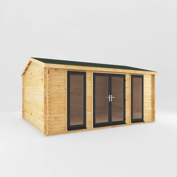 5 x 4 m Home Office Studio Log Cabin with UPVC Windows and Doors - 44 mm - Timber - L414.1 x W503.6 x H272.5 cm - Brown