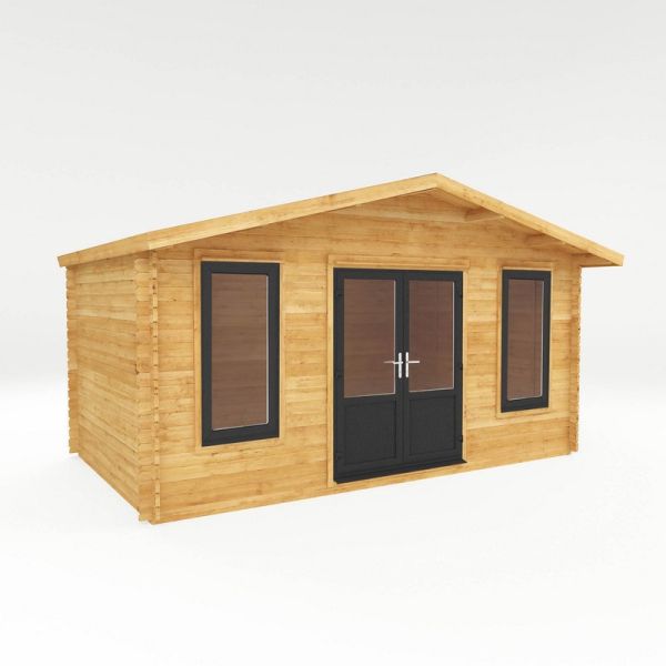 5 x 3 m Retreat Log Cabin with UPVC Windows and Doors - 44 mm - Timber - L342.8 x W513.5 x H287.6 cm - Brown