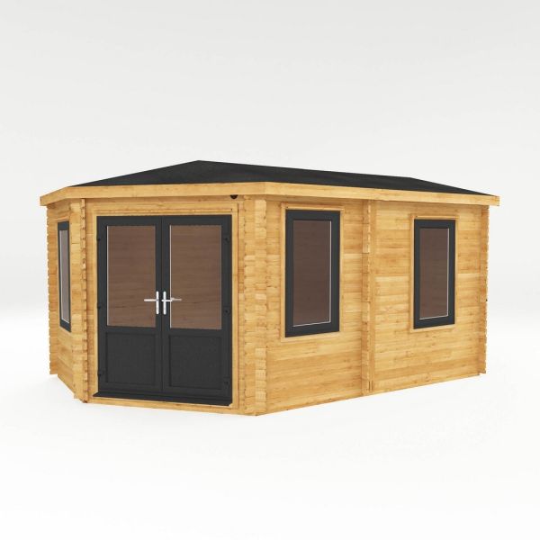 5 x 3 m Corner Lodge Log Cabin - 44 mm - Grey UPVC Windows and Door - Wood/Glass - L317.1 x W510 x H274.3 cm