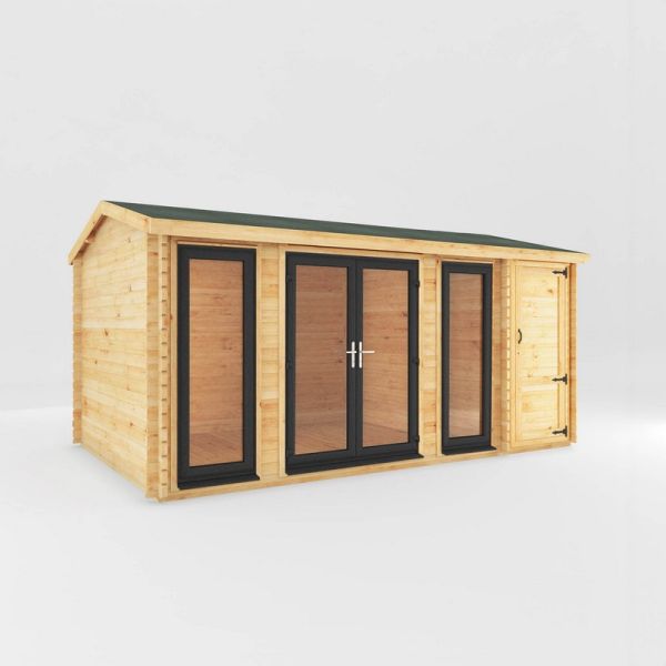 5.1 x 3 m Home Office Studio with Side Shed with White UPVC Windows and Doors - 44 mm Timber - L313.3 x W515.5 x H259.5 cm - Brown