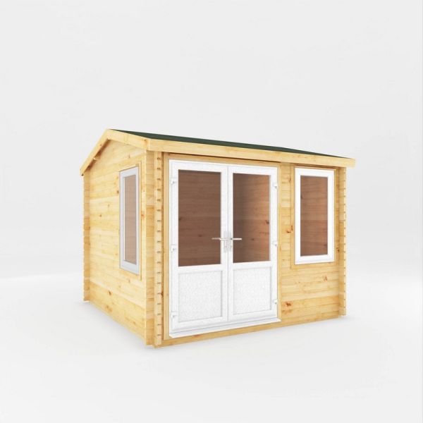 3 x 3 m Home Office Elite Log Cabin with White UPVC Windows and Doors - 44 mm - Timber - L314.3 x W303.2 x H260 cm - Brown