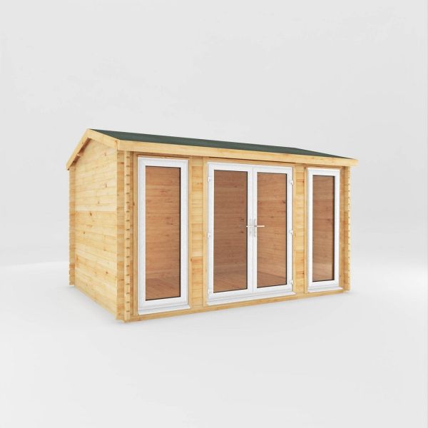 4 x 3 m Home Office Studio Log Cabin - 44 mm - White UPVC Windows and Door - Wood/Glass - L314.2 x W403.6 x H260 cm