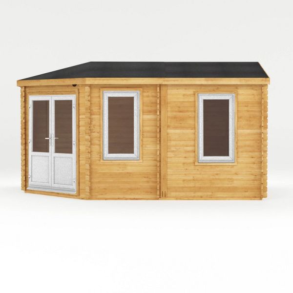 5 x 3 m Corner Lodge Grande Log Cabin with White UPVC Windows and Doors - 44 mm - Timber - L317.1 x W510 x H274.3 cm - Brown