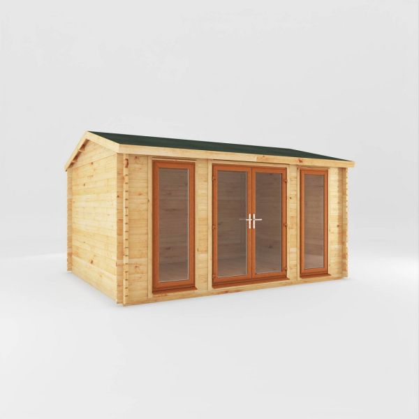 4.5 x 3.5 m Home Office Studio Log Cabin - 44 mm - Oak UPVC Windows and Door - Wood/Glass - L365.1 x W453.6 x H266.3 cm
