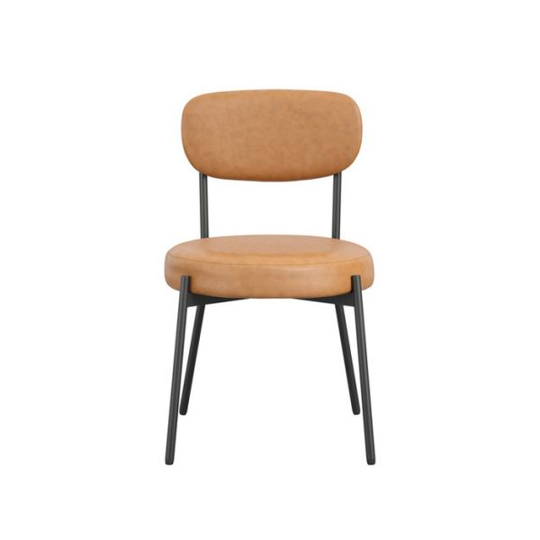 Smith Dining Chair (Pack of2) - PU/Metal - L50 x W48 x H79 cm - Caramel/Black Matte