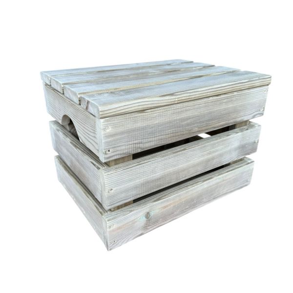 Small Slatted Wooden Storage Crate for Indoor or Outdoor Use - L40 x W30 x H26 cm