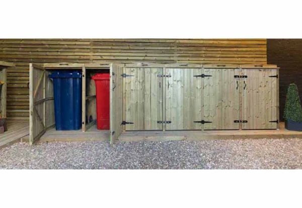 Chatburn Sextet Wheelie Bin Store - Timber - L80.4 x W400.7 x H120 cm - Fits 4 x 180L or 4 x 240L & 2 x 140L Wheelie Bins