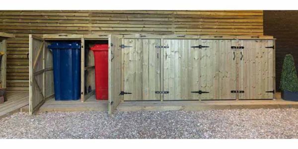 Sextet Wheelie Bin Store - L97 x W423.2 x H120 cm - Timber - Fits 6 x 360L Wheelie Bins