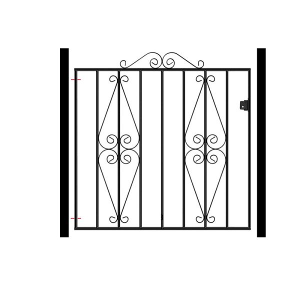 Stirling Scroll Low Flat Top Single Gate - Solid Steel - Fits Gap of 1067 mm x 914 mm High - Electro Galv./Black Powder Coated