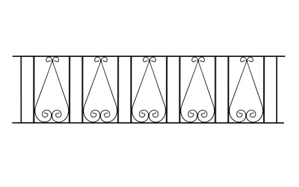 Stirling Scroll Railing Panel - Solid Steel - Fits Gap of 1830 mm x 403 mm High - Electro Galvanised/Black Powder Coated