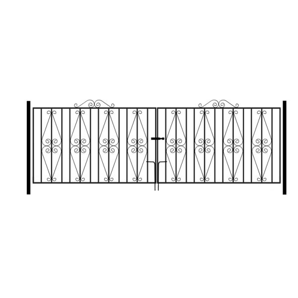 Stirling Scroll Double Driveway Gate - Solid Steel - Fits Gap of 3048 mm x 914 mm High - Electro Galvanised/Black Powder Coated