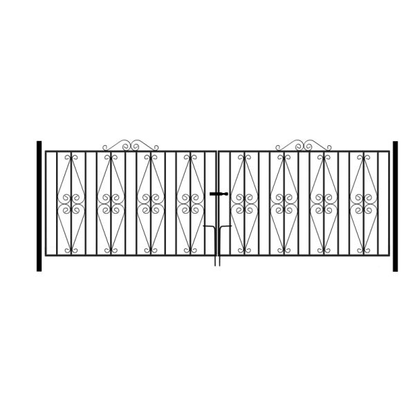 Stirling Scroll Double Driveway Gate - Solid Steel - Fits Gap of 3353 mm x 914 mm High - Electro Galvanised/Black Powder Coated