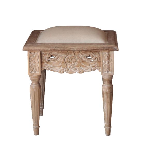 Belle French Weathered Dressing Table Stool - Teak - L40 x W45 x H50 cm