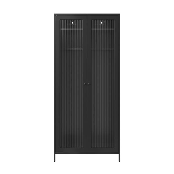 Storm 2 Door Wardrobe - Steel/Glass - L50 x W85 x H180.5 cm - Black - Flat Packed