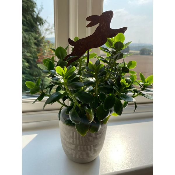 Running Hare Pot Stake (Pack of 3) - Bare Metal/Ready to Rust - H10 cm