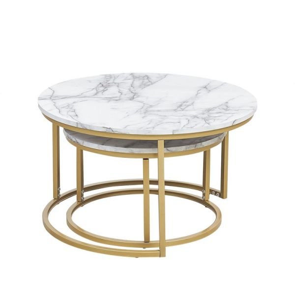 Mmilo Art Deco Marble Nesting Coffee Table - MDF - White