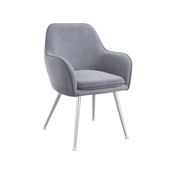 Tara Indoor Dining Chair (Pack of 2) - Velvet/Metal - L62.5 x W59 x H84.5 cm - Grey/Silver - Partially Assembled