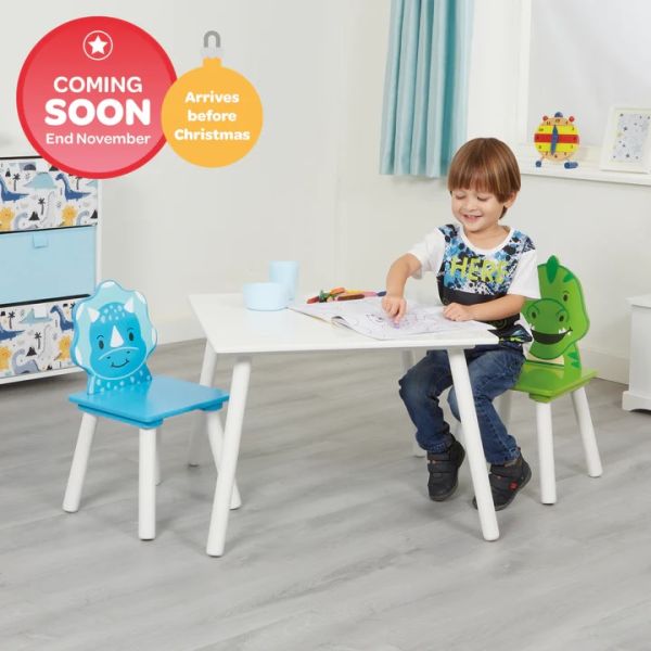 Kids Dinosaur Table and 2 Chairs Set - Wooden - H440 x W600 x D600mm