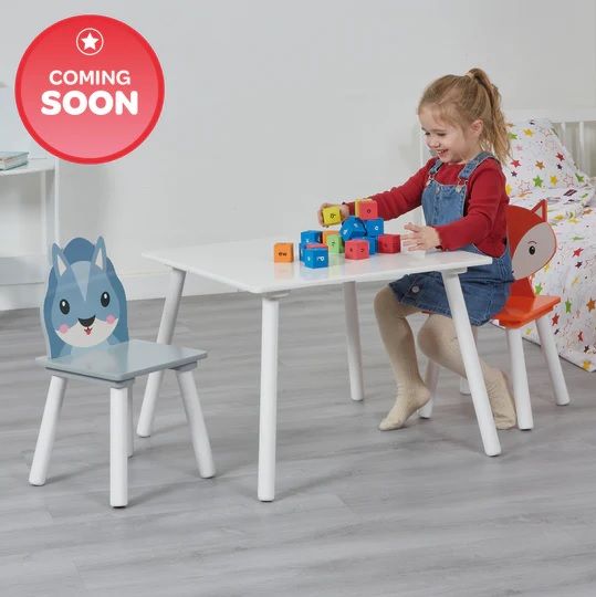 Kids Fox and Squirrel Table and 2 Chairs Set - Wooden - H440 x W600 x D600mm