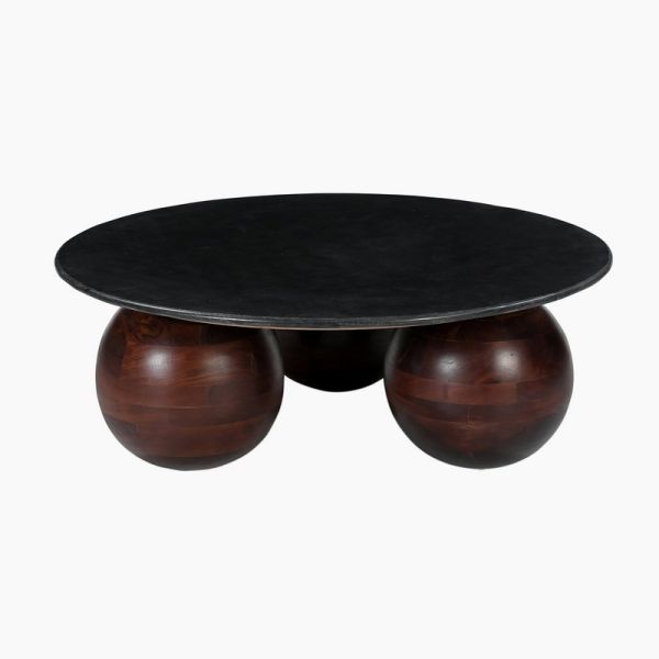 Chloe Top Coffee Table - Marble/Acacia Wood - L100 x W100 x H36 cm - Black