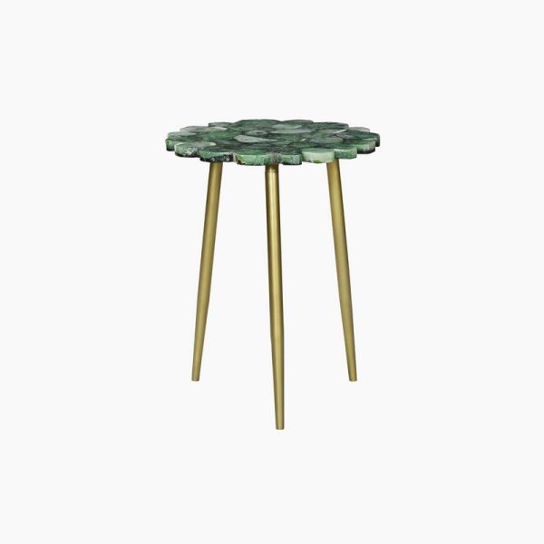 Myra Green Agate End Table - Agate/Iron/Acacia Wood - L40 x W40 x H52 cm - Gold