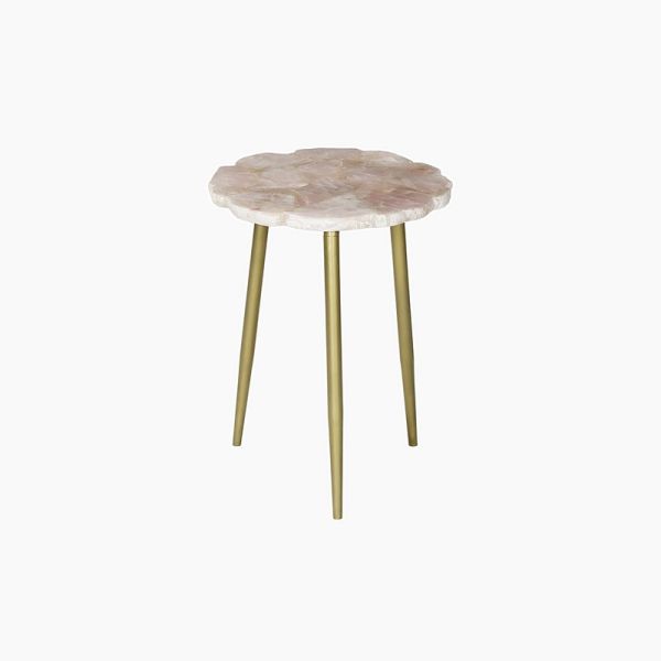 Myra Rose Quartz  End Table - Agate/Iron/Acacia Wood - L40 x W40 x H52 cm - Gold