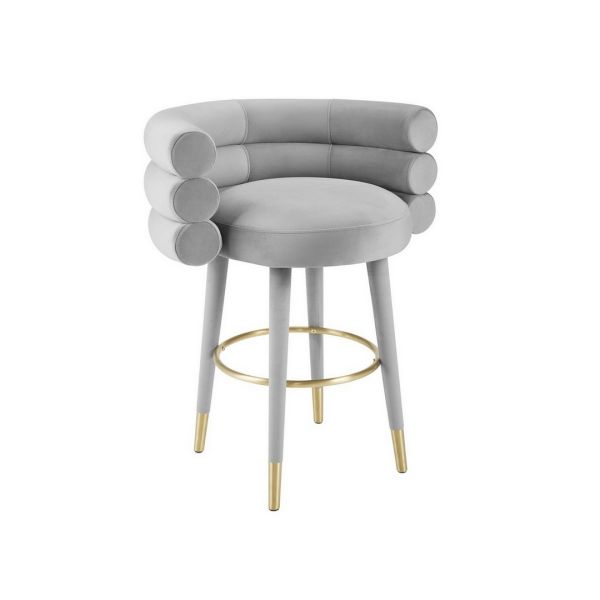 Betty Counter Stool - Stainless Steel/Velvet/Wood - L57.9 x W68.8 x H82.8 cm - Grey