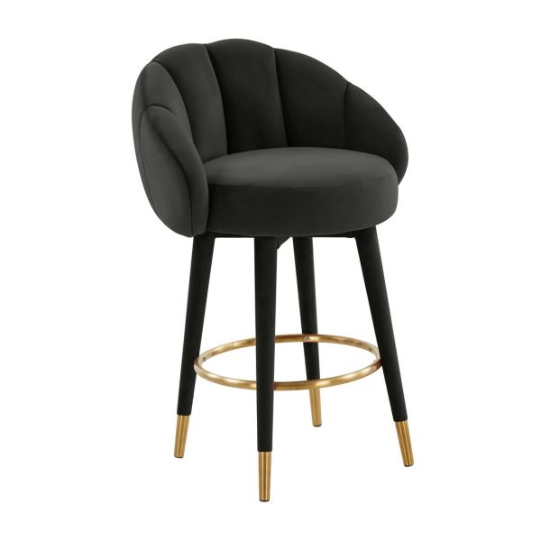 Myla Swivel Counter Stool - Velvet - L57.1 x W58.4 x H91.4 cm - Black